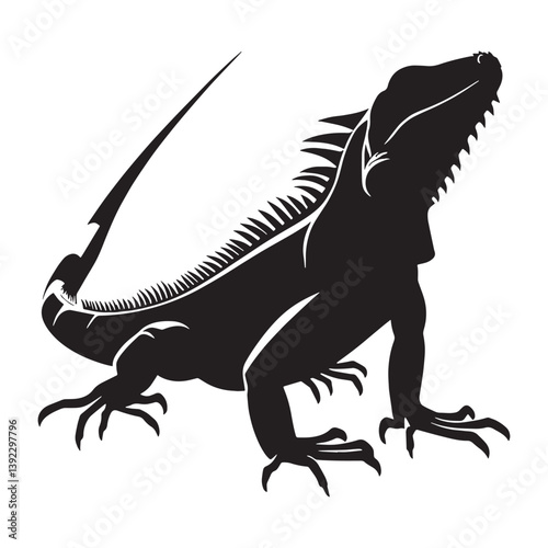 Wild Iguana silhouette, a true marvel of reptilian nature – Iguana illustration – Minimalist Iguana vector – Lizard silhouette

