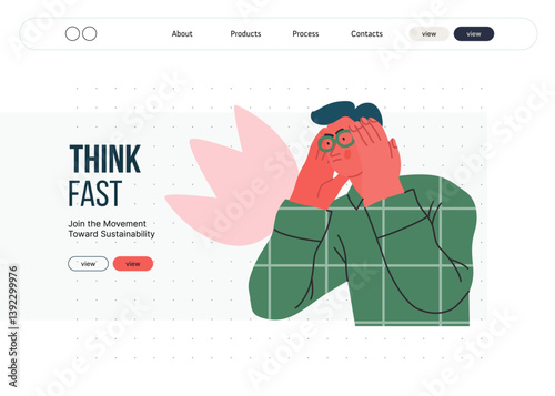 Thinking people, modern flat vector concept illustration- man standing thoughtfully, looking sideways, bubble near his head Metaphor for reflection, analysis, introspection, contemplation, deep