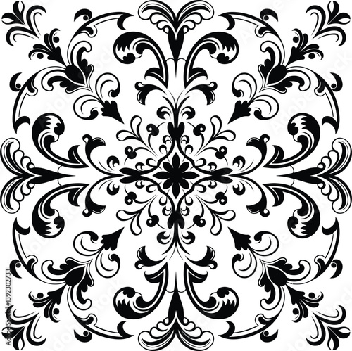 Black and white vintage vector seamless pattern| Damask floral motif tile pattern| Luxury tile isolated element illustration