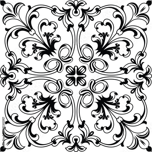 Black and white vintage vector seamless pattern| Damask floral motif tile pattern| Luxury tile isolated element illustration