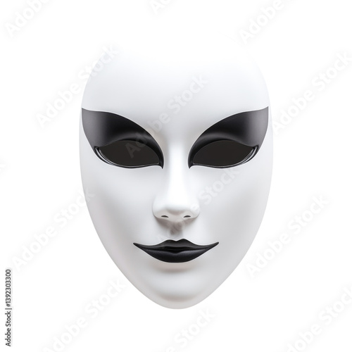Elegant white mask with bold black accents, perfect for masquerade events and theater. Isolated on a transparent background