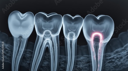 X-ray image showing an infected root canal with inflammation details.