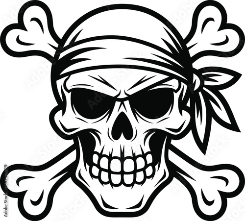 Pirate skull with crossed swords| Human skull with crossed swords and bones| vector hand drawn illustration isolated on white background