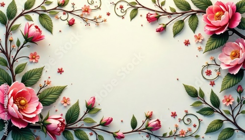 Elegant floral damask, intricate vines & blossoms, detail, digital, luxury