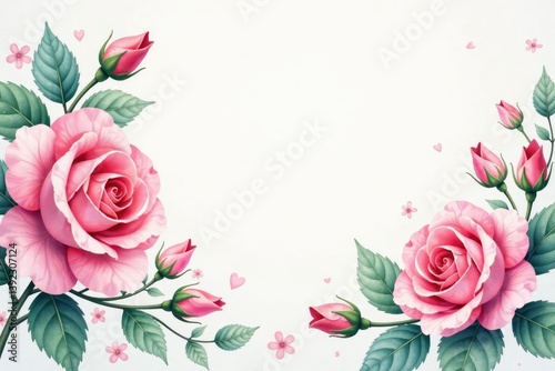 Delicate watercolor roses and leaves, romantic pastel hues , watercolor pattern, flowers