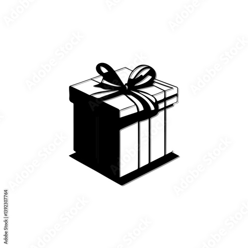 Minimalist depiction of gift with decorative bow in high contrast style