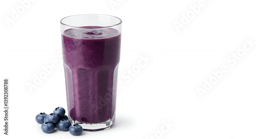 Drinking Blueberry Smoothie with Fresh Blueberries on White Background
