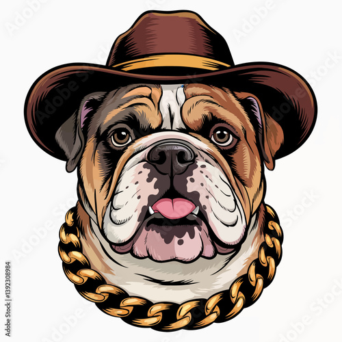 Bulldog with Hat and Chain