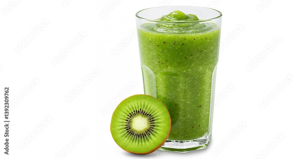 Green Kiwi Smoothie in Glass with Fresh Kiwi Fruit Slice Green Kiwi Smoothie in Glass with Fresh Kiwi Fruit Slice