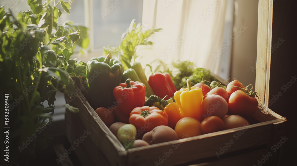 Fresh organic vegetables in a rustic wooden crate, celebrating natural and wholesome farm-to-table goodness. Fresh organic vegetables in a rustic wooden crate, celebrating natural and wholesome farm-to-table goodness.