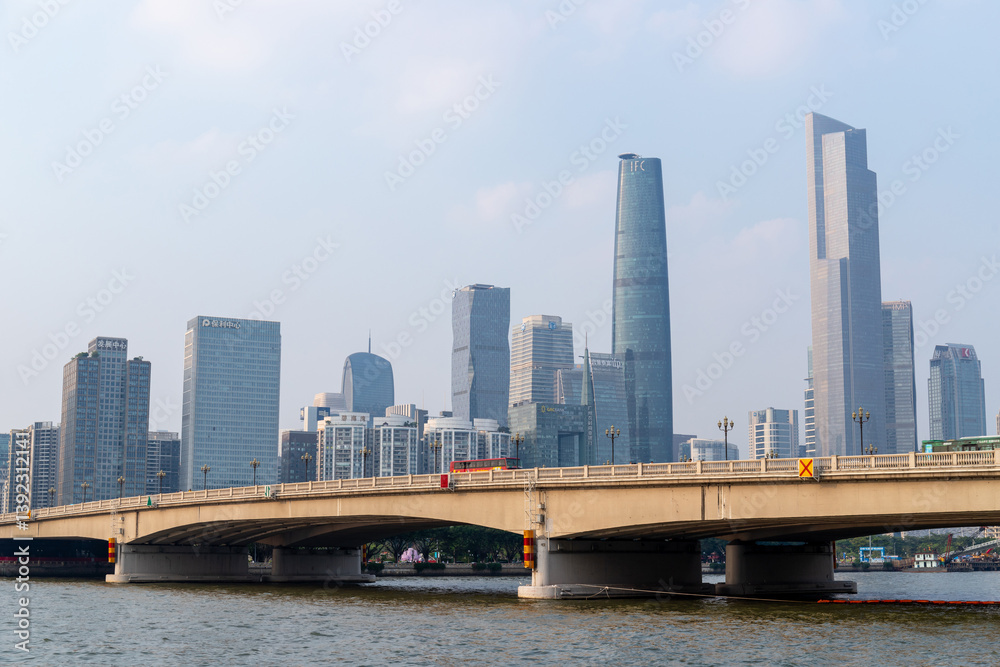 Obraz premium View of Pearl River building complex in Guangzhou, Guangdong Province, China