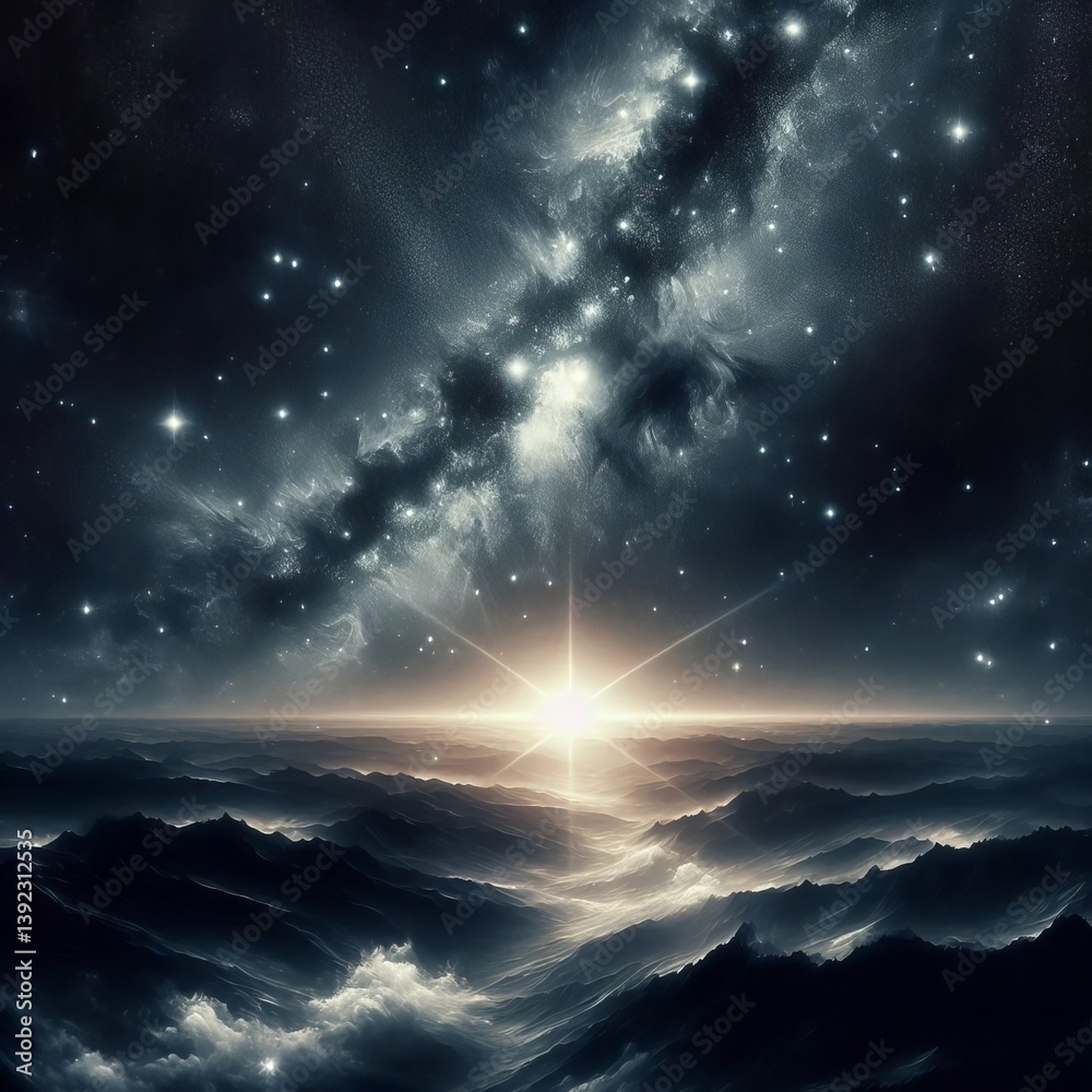 Naklejka premium Starry Expanse – Countless stars twinkle against the vast blac