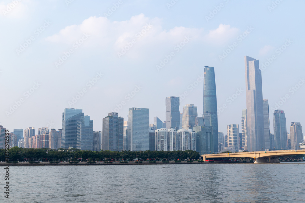 Fototapeta premium View of Pearl River building complex in Guangzhou, Guangdong Province, China