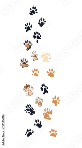 Animal Paw Prints Trail Vector Illustration Indicating Movement Tracking on White Background