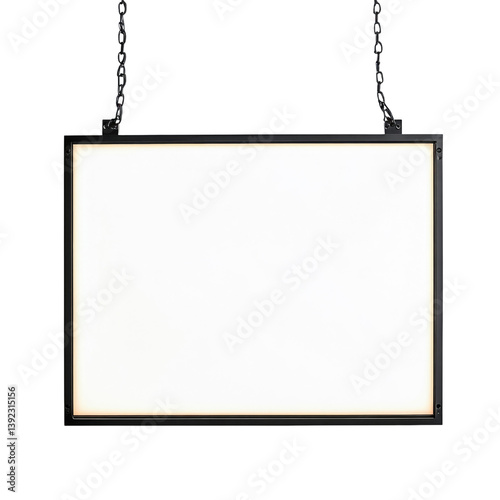Black frame hanging sign with white background ready for text isolated on transparent background, cutout png