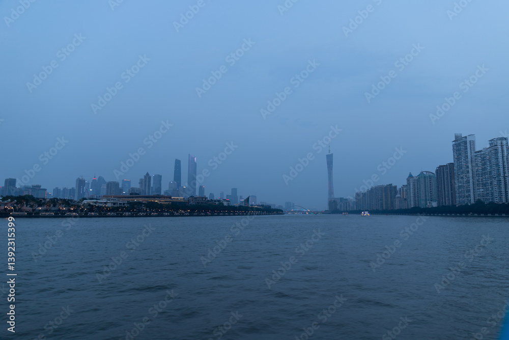Night view of the landmark buildings on the Pearl River in Guangzhou, Guangdong, China Night view of the landmark buildings on the Pearl River in Guangzhou, Guangdong, China