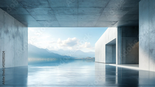 Abstract architecture background, futuristic white arched interior, 3D render