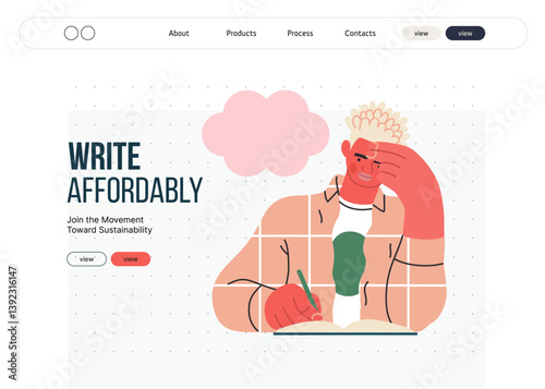 Writing people, modern flat vector concept illustration- sitting man thoughtfully writing on notebook, bubble near head Metaphor for reflection, personal insight, contemplation, creative expression