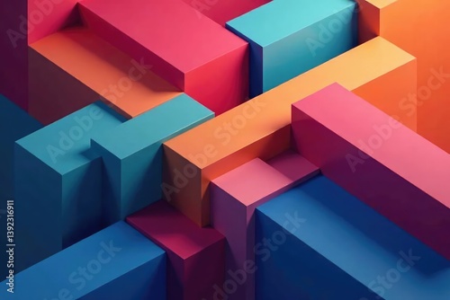 Abstract geometric shapes, vibrant color blocks, illusion, creative