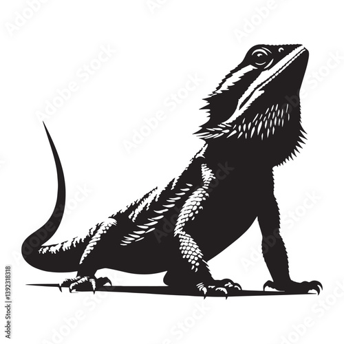 Basking Bearded Dragon silhouette, soaking up the warmth of the sun – Bearded Dragon illustration – Bearded Dragon vector – Reptile silhouette


