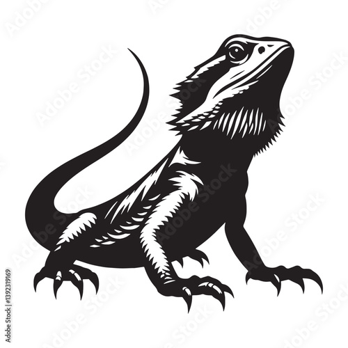 Poised Bearded Dragon silhouette, showcasing its unique spiny appearance – Bearded Dragon illustration – Bearded Dragon vector – Reptile silhouette

