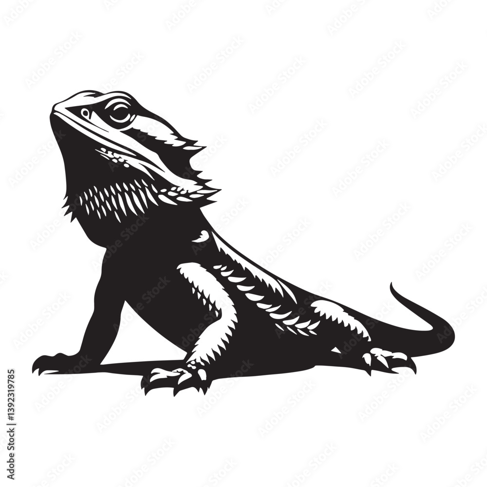 Obraz premium Majestic Bearded Dragon silhouette, basking under the sun – Bearded Dragon illustration – Bearded Dragon vector – Reptile silhouette