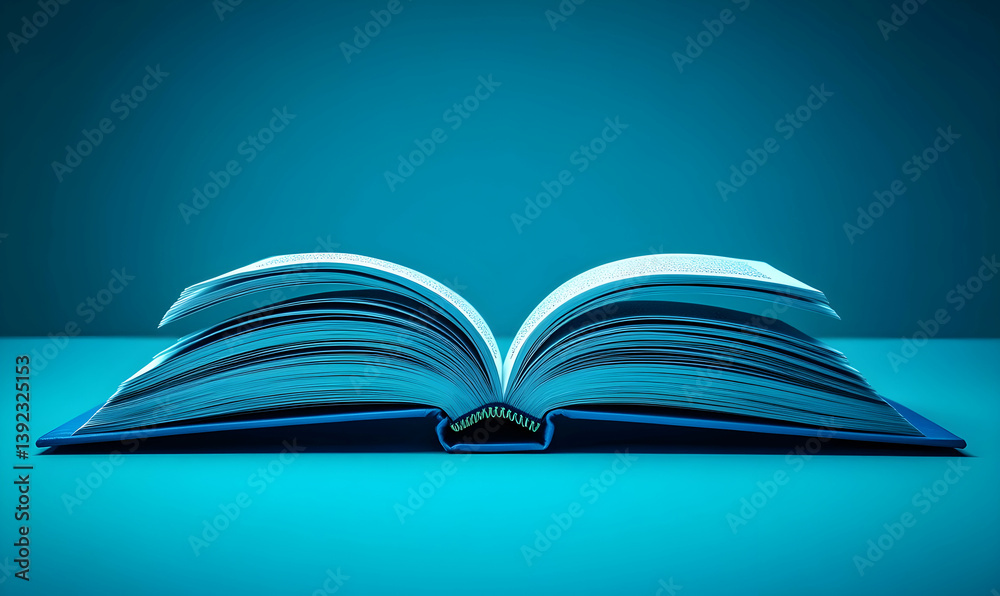 Naklejka premium Open book, blue background, knowledge, education
