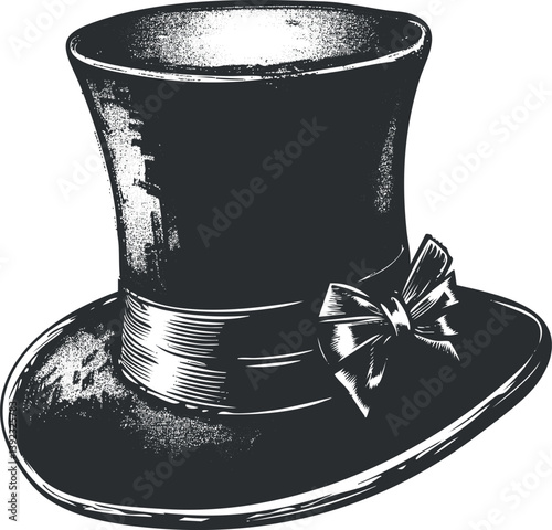 Vintage top hat illustration featuring a classic formal accessory with a decorative bow tie.