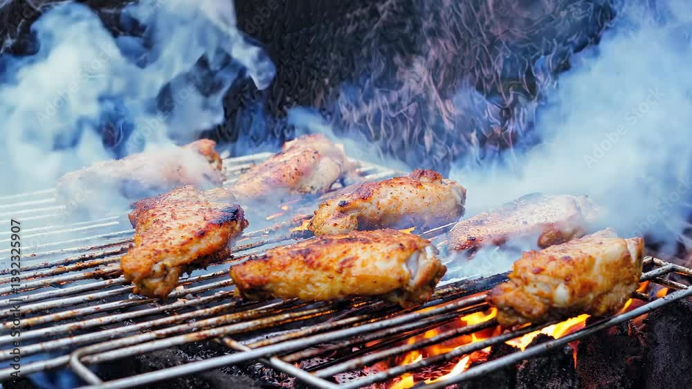 Grilled Chicken Wings on Barbecue Grill with Smoke for Outdoor Summer BBQ Generative AI Grilled Chicken Wings on Barbecue Grill with Smoke for Outdoor Summer BBQ Generative AI