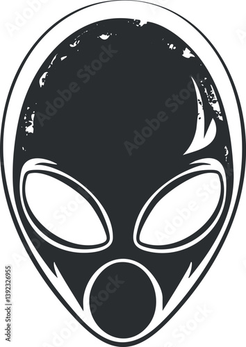 Black and white illustration of an alien face with a mysterious and abstract design.