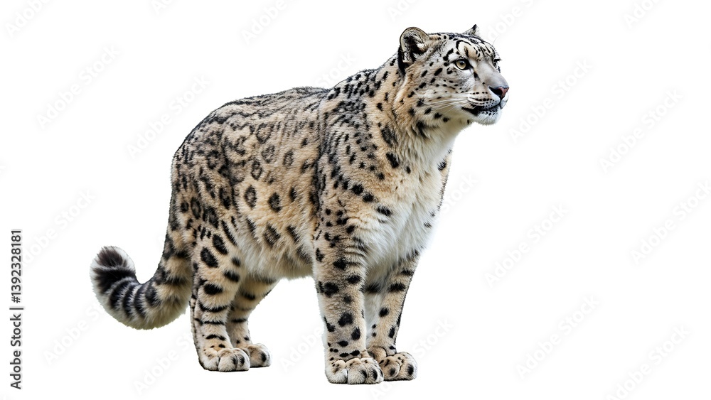 Fototapeta premium Majestic Snow Leopard Standing on a White Background