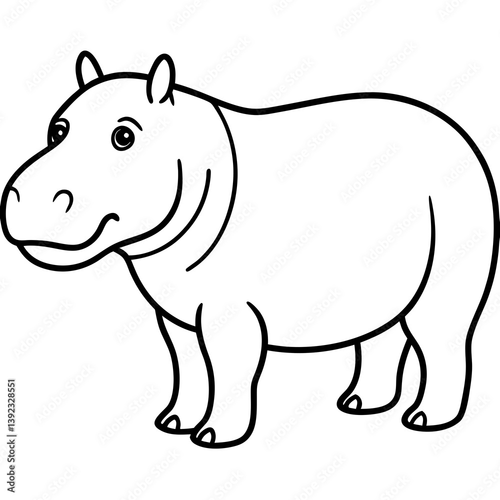 Fototapeta premium Elegant One-Stroke Hippopotamus Vector