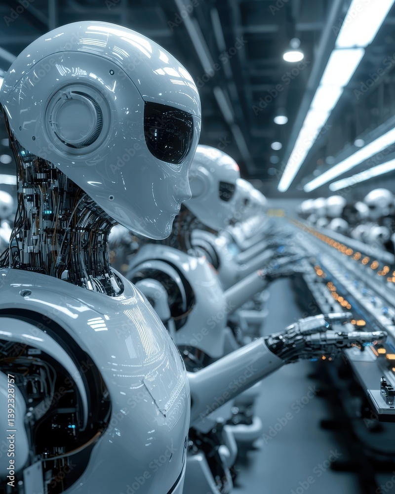 Fototapeta premium Sophisticated robotic arm operating in a highly automated technologically advanced industrial facility showcasing the of cutting edge engineering and digital systems