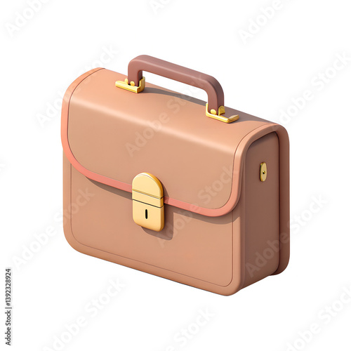 Soft Brown Briefcase: Cute 3D Rendering for Business Use in a Minimalist Environment