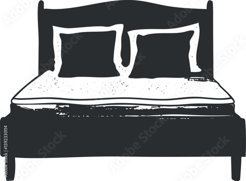 Silhouette of a bed with pillows and mattress, ideal for bedroom and interior design themes.