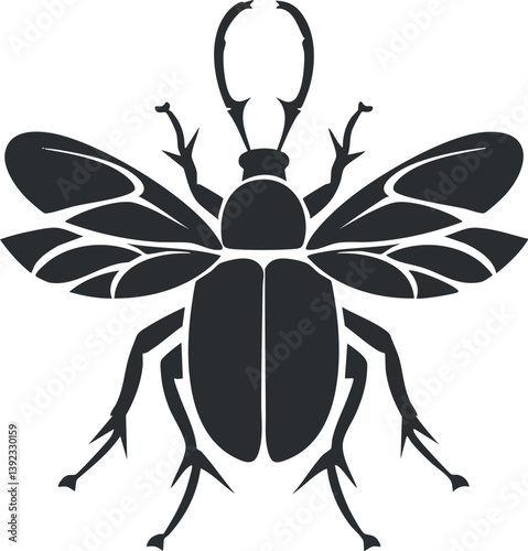 Black silhouette of a fly with detailed wings and antennae on a white background.