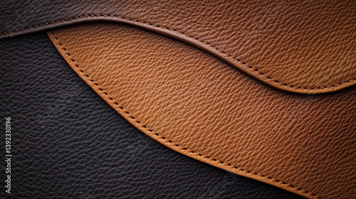 Close-up of Leather Texture. Brown and Black Leather with Stitched Detail