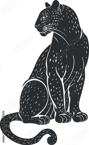 Silhouette of a black panther in an elegant seated pose, showcasing its sleek form.