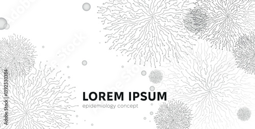 Mycelium roots pattern. Scientific medical banner template with Mold fungi pattern. Mycelium fungus Macro. Vector illustration.