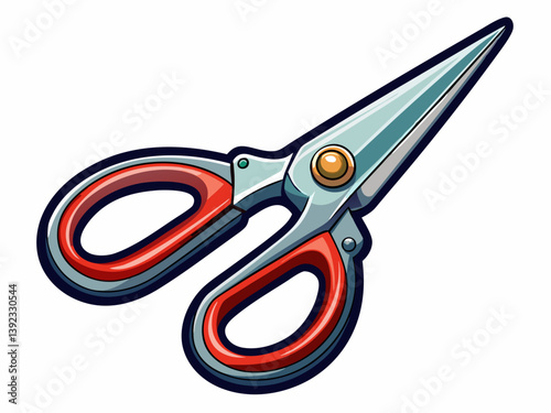A high-quality vector of a stainless steel kitchen scissors with a sharp blade and ergonomic handle, isolated on a white background