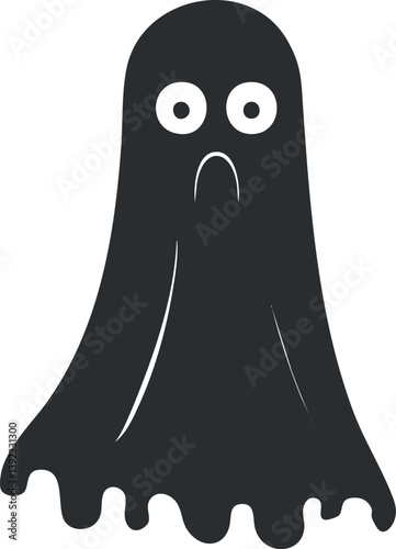 Black and white cartoon ghost illustration with a spooky and playful expression.