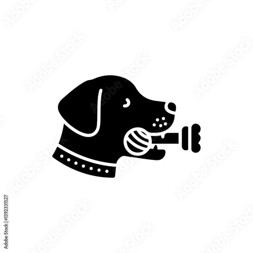 Dog Chewing Toy in Mouth Simple Black Fill Icon