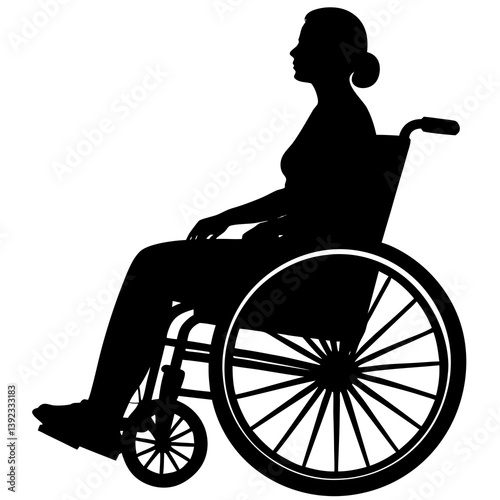 A silhouette of a woman patient sitting in a wheelchair.