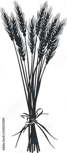 Silhouette of a bundled wheat stalks tied with a ribbon, representing agriculture and harvest.
