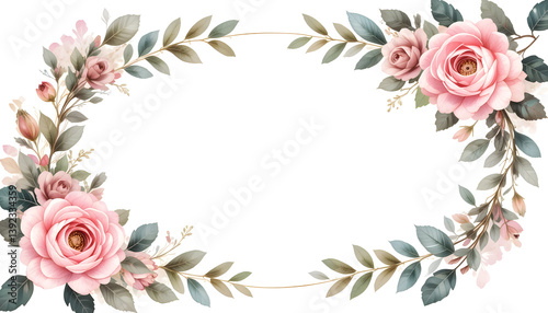 Elegant Blush Pink Rose & Greenery Oval Frame