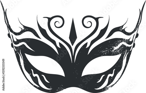 Black ornate masquerade mask with intricate design, perfect for parties and festive occasions.
