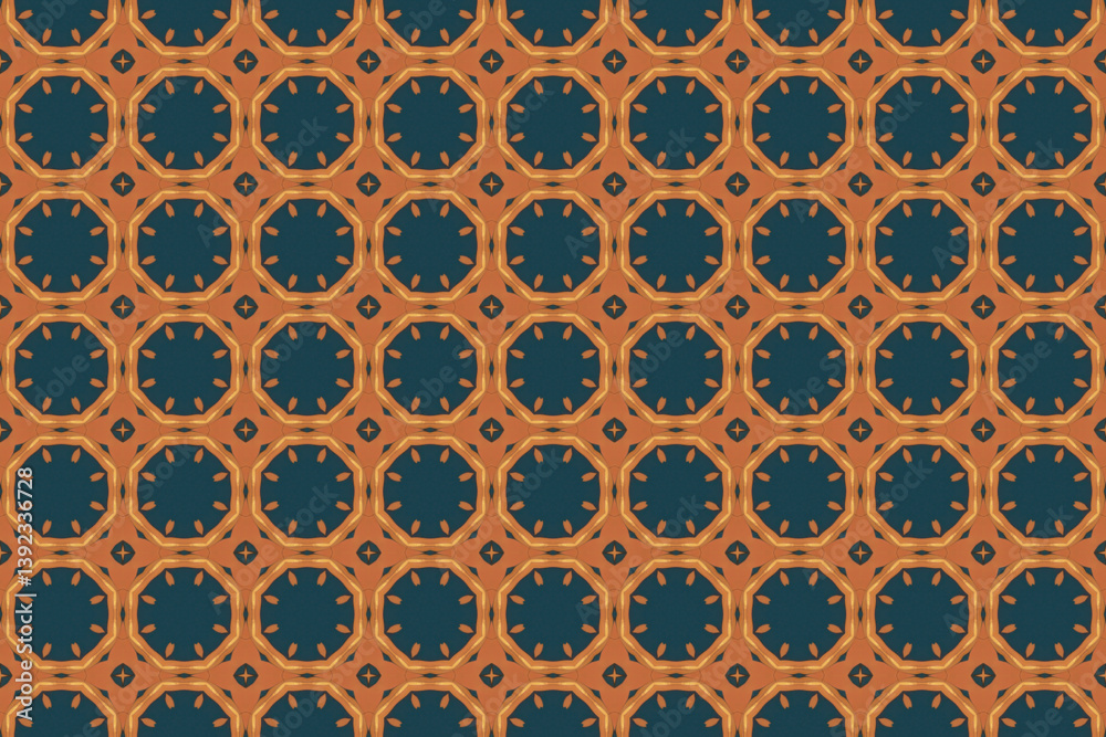 Fototapeta premium Seamless Digital Perspective Geometric Shape Interior Symmetric Decoration Art Texture Design Graphic Fabric Textile Endless Tile Wallpaper Cloth Background Template Luxury Fashion Visual Pattern.