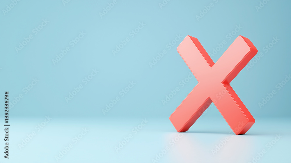 Obraz premium Bold coral 'X' symbol against a soft blue background