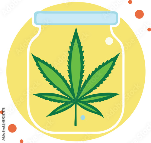 Green cannabis marijuana leaf isolated on yellow, a natural herbal drug
