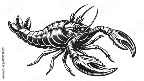 Black scorpion vector illustration featuring detailed claws and a curved tail with a venomous stinger. Isolated insect design ideal for danger, survival, or desert themes.